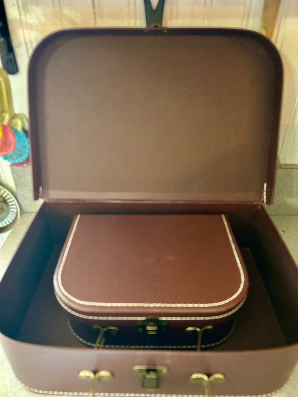 Brown vintage style suitcase Jewelry and Travel Storage Case